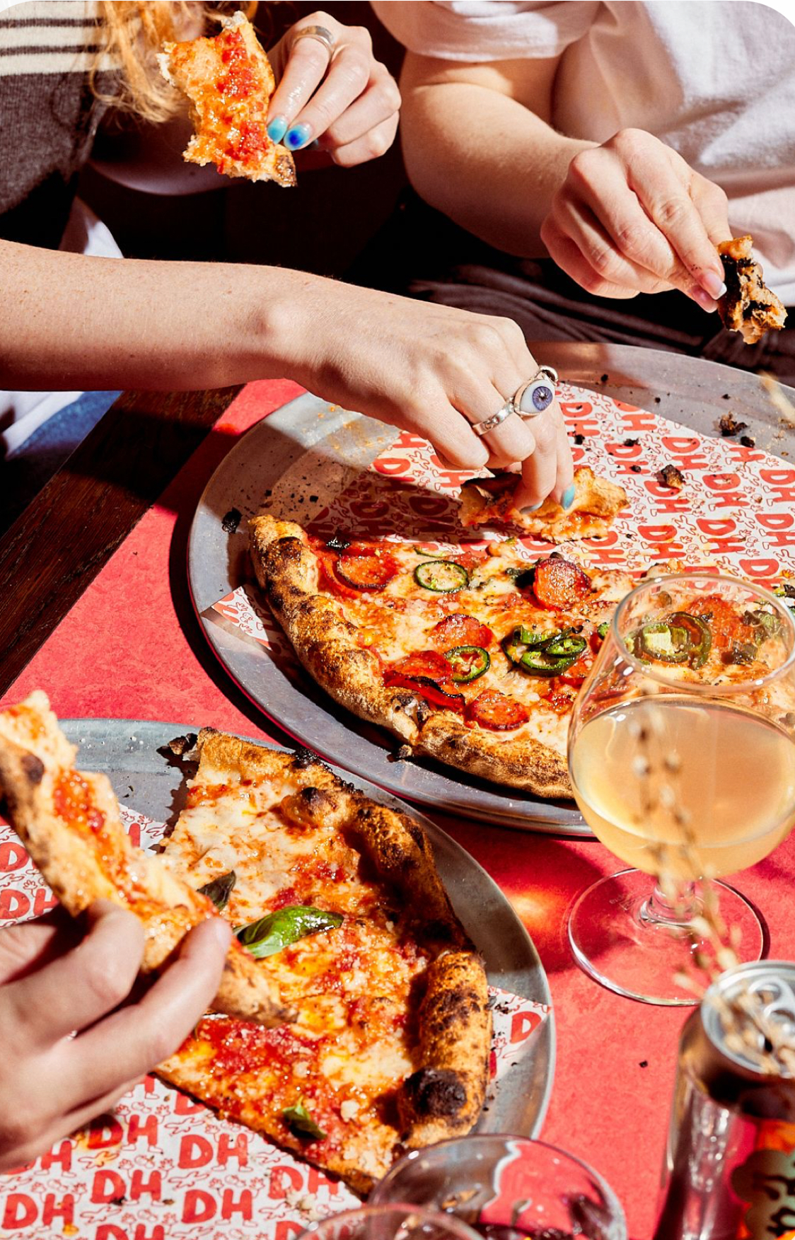 Friends enjoying pizza